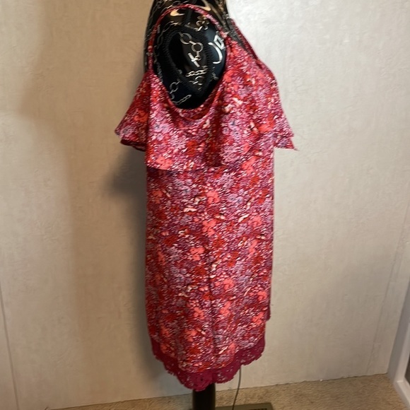 B Darlin Floral Cold Shoulder Dress Ruffle‎ Trim Casual Summer Pink Red Size - Picture 3 of 6